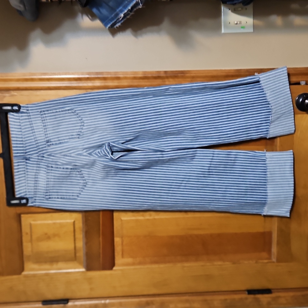 Aqua Striped Cuffed Dad Blue Striped High Waisted Denim Jeans - Picture 7 of 13